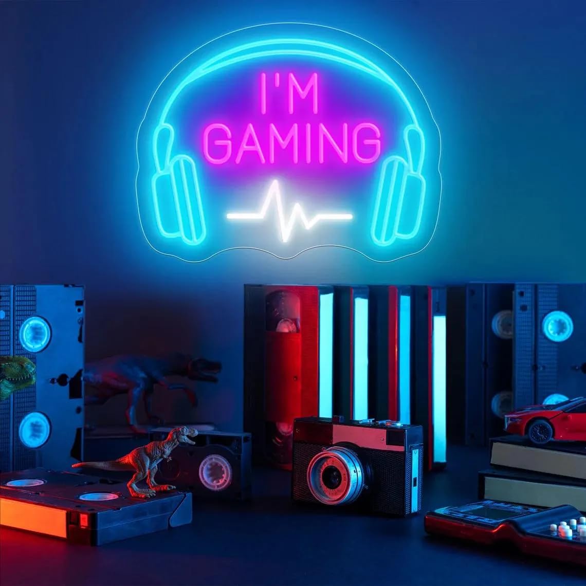 'I'm Gaming' neonowy znak ściemnialny LED słuchawki neonowe światło zasilany przez USB zestaw słuchawkowy kształt dekoracja ścienna pokój zabaw sypialnia męska jaskinia chłopcy nastolatek strefa gier