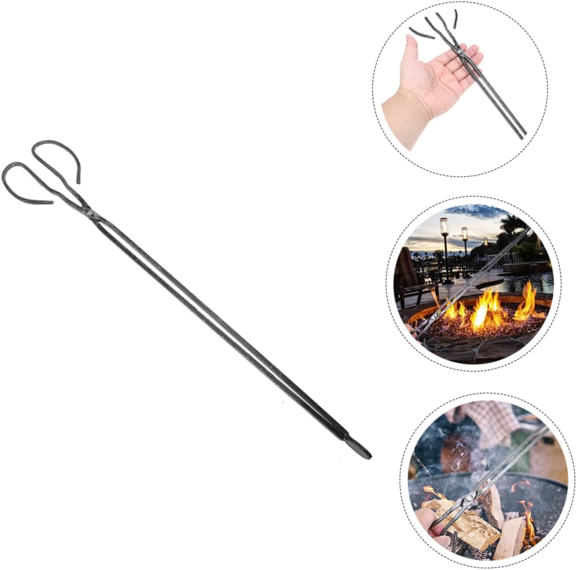 2 Pcs Extended Fireplace Tongs Iron Heat Resistant Long Handle