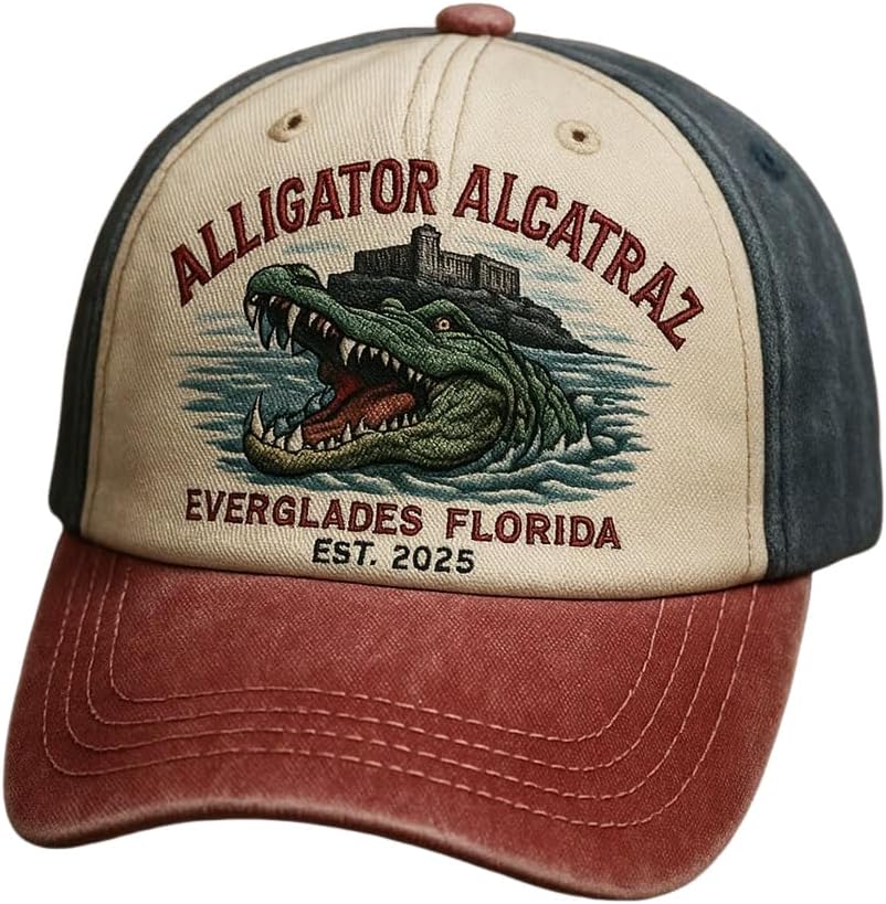 Unisex Retro Flag Alligator Alcatraz Funny Florida Everglades Art Casual Prints Cap