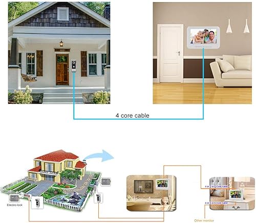 Miniatura 3 de Sistema de video portero, monitor de 7 pulgadas, kit de timbre de puerta de video con cable, intercomunicador de puerta de cámara IR al aire libre,