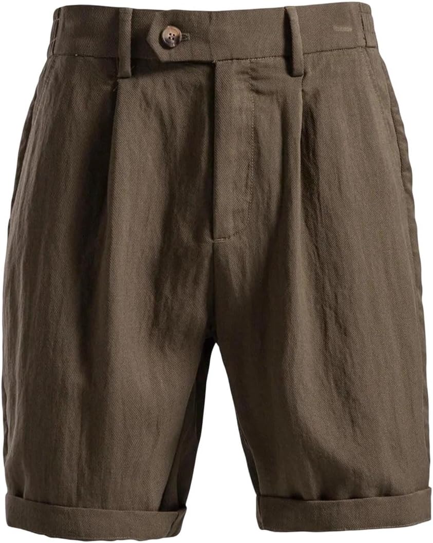 Men Summer Comfortable Elastic Waist Cotton Linen Blend Multi Pocket Breathable Quick Dry Shorts