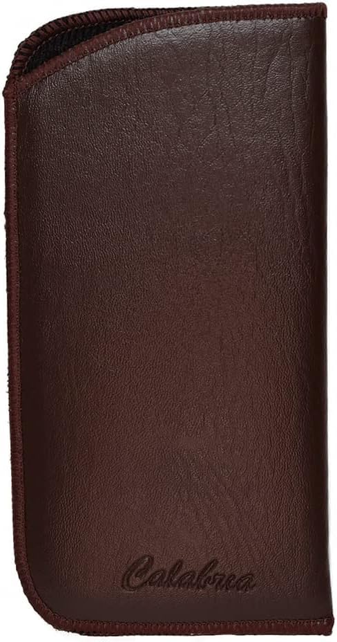Image of Calabria Slim Faux Leather Eyeglass Case Soft Slip-In Design [Brown without Clip - 3 Pack] | Compact Protective Pouch | Soft Case for Glasses | Lightweight Sunglass Storage