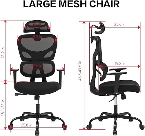 Miniatura 3 de Silla de oficina ergonómica respaldo alto silla de escritorio de malla transpirable con reposabrazos ajustable reposacabezas soporte lumbar función