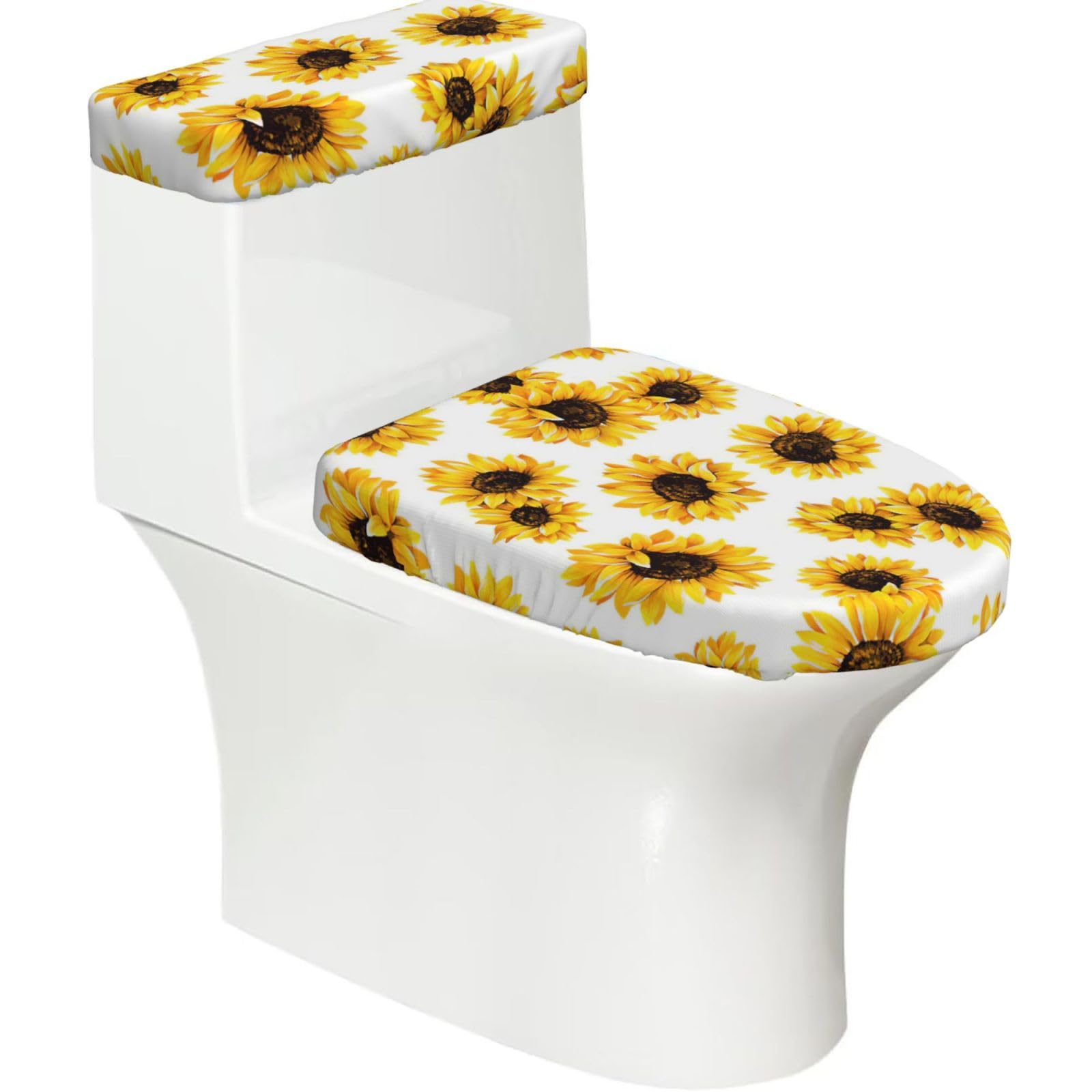 Sunflower Print Toilet Seat Lid And Tank Covers Universal Fit Smooth Seat Cushion Easy To Clean For Home Hotel