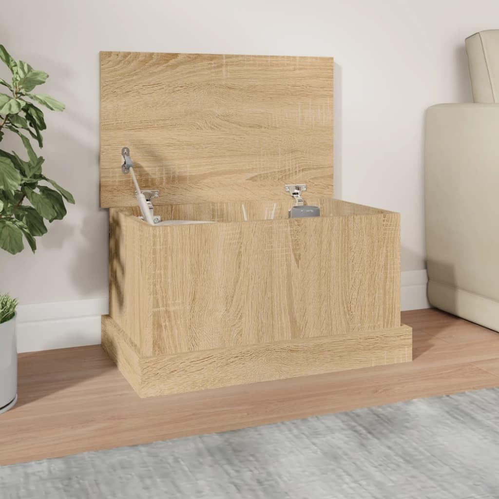 Aufbewahrungsbox Sonoma-Eiche aus Holzwerkstoff 50 x 30 x 28 cm mit Deckel multifunktionale Truhe für Schlafzimmer Wohnzimmer Kinderzimmer Flur als Sitzbank und Organizer