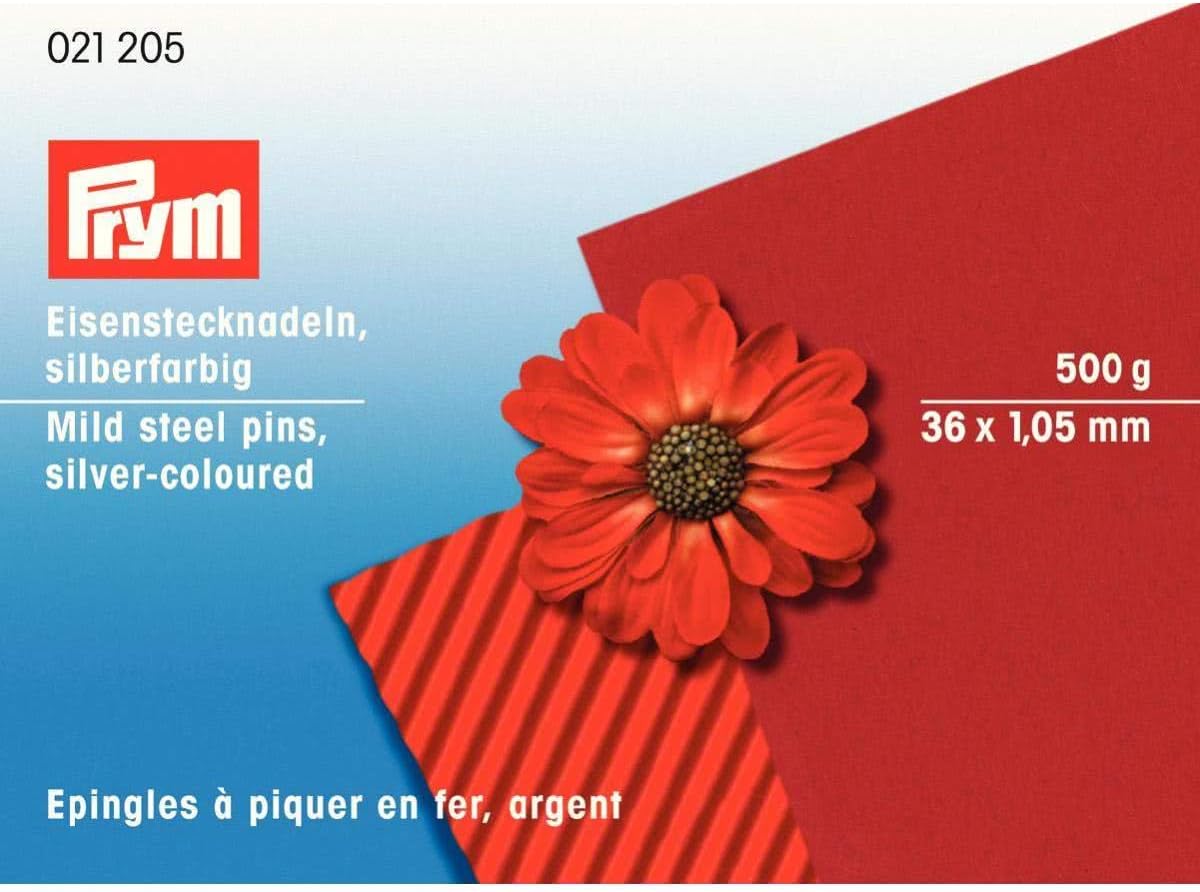 Prym 021205 Straight Pins mild Steel Silver Colour 1.05 x 36 mm 500 gram Box, Iron, 36 x 1,05mm