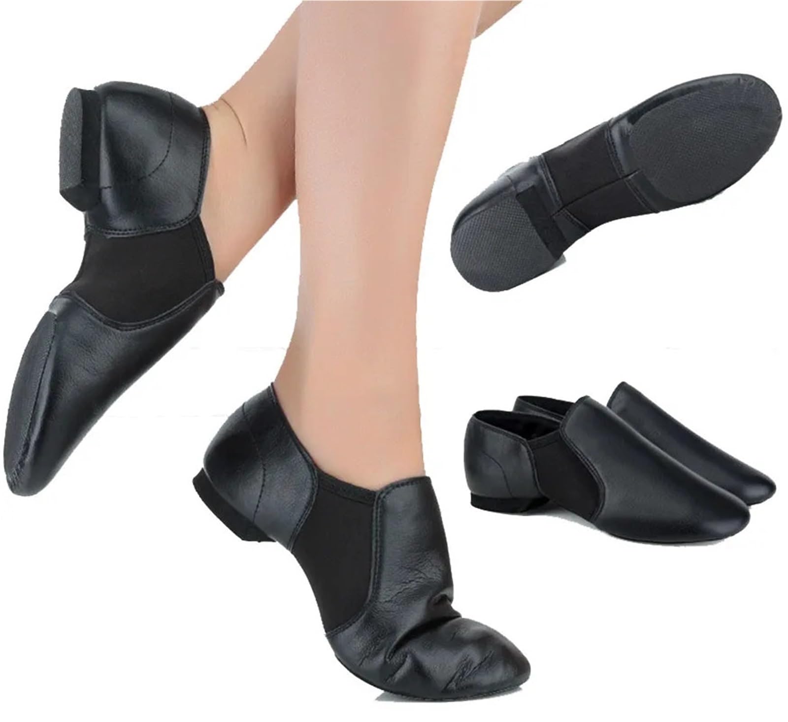 Ballettpantoffeln Jazz-Tanzschuhe, Tan-Schwarz, Twin-Slip-on-Jazz-Schuhe, Übergroße Tanz-Sneaker for Mädchen Und Frauen(Canvas Black,FR41-25.5cm)