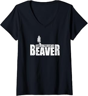 Womens Save a Tree Eat a Beaver Eco-friendly Rodent V-Neck T-Shirt