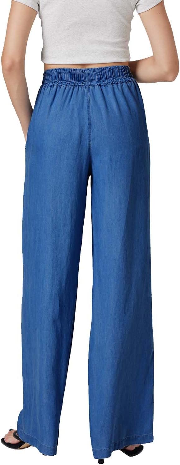 Women's High-Rise Wide-Leg Pull-On Jeans, Elastic Waist, Loose Fit Soft Denim - Image 2