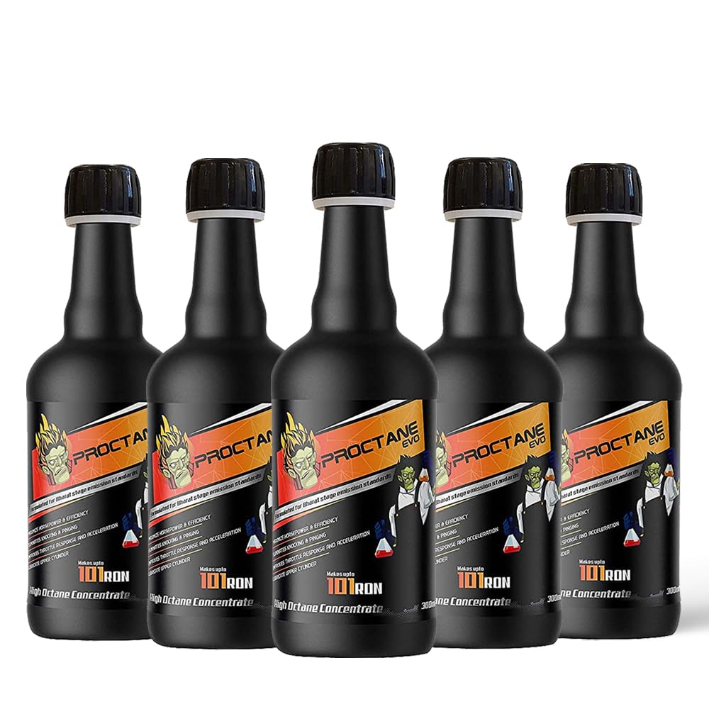 Proctane Evo High Octane Booster for Max Engine Power, Efficiency, Mileage Boost, Complete Fuel Burn - Suitable for All Petrol Vehicles (MMT Free) (300 ml, Pack of 5)