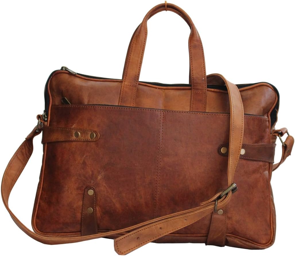 JYOS Adult Leather Handmade Crossbody Shoulder Laptop Messenger Bag Brown 15" x 11"x 3" Inch