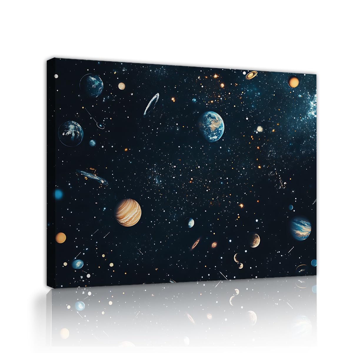 SHENGPOSTER Solar System Canvas Wall Art Outer Space Planets Poster Vintage Galaxy Nebula Starry Night Sky Prints for Kids Bedroom Boy Room Decor Innerframe 40x50cm