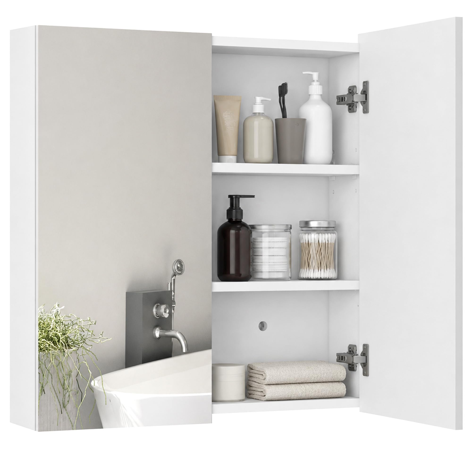 Kleankin - Wall Mounted Bathroom Cabinet - Mirrored Doors - White