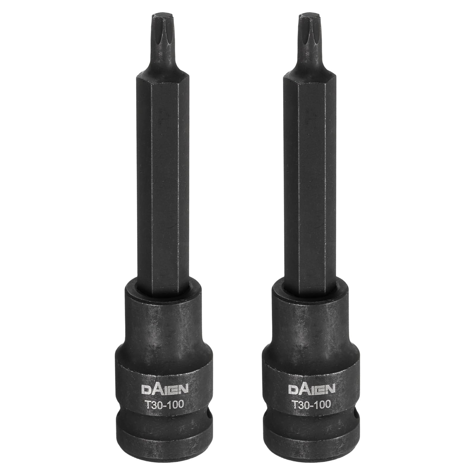 sourcing map 2pcs T30 Torx Bit Socket 100mm/3.94" Length 1/2" Square Drive Star 6 Point Extension Impact Bit Power Nut Driver Set S2 Steel Socket Ratchet Wrench Bits, Black