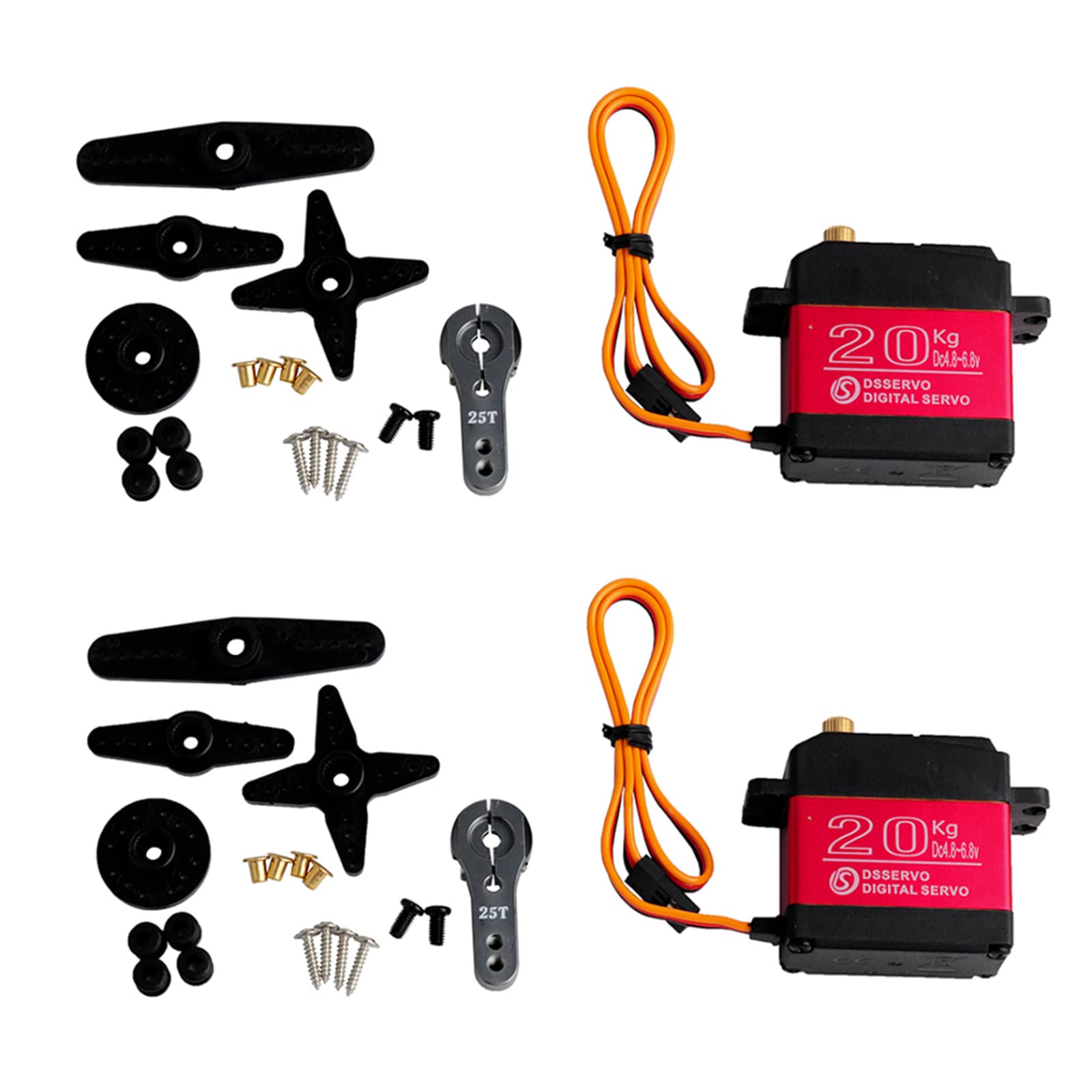 2PCS 20KG DS3218 Digital Servo with 25T Servo Arm Metal RC Toys Water Resistant 180° for Airplane Drone Arduino Red