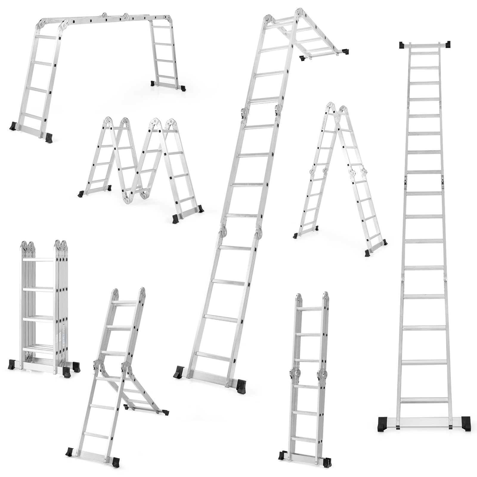 COSTWAY Aluminiowa drabina 7 w 1, 4,6 m, wielofunkcyjna drabina aluminiowa, nośność 150 kg, składana drabina schodowa, 4 x 3 stopnie, wielofunkcyjna, składana, do domu i na zewnątrz