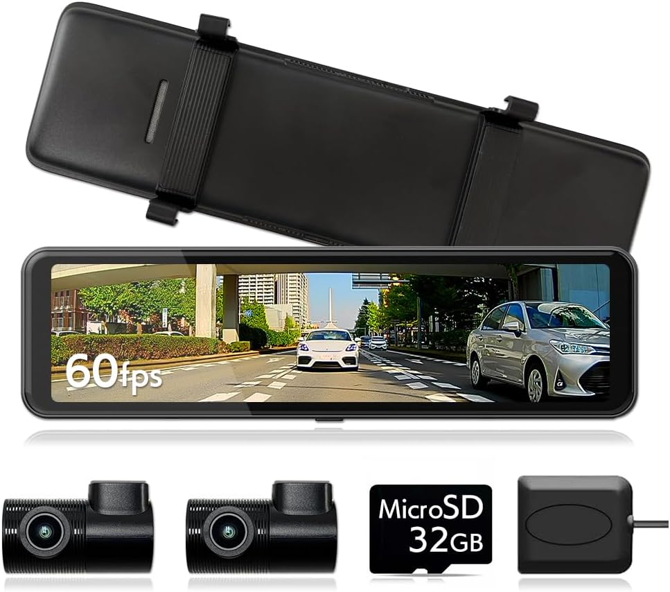 DreamMaker 前後カメラ 60fps STARVIS IMX462センサー ドライブレコーダー デジタルインナーミラー ミラー型 10.88インチ 2カメラ リアカメラズーム機能 HDR Gセンサー GPS搭載 LED信号機対応 地デジTV対策 シガー電源 DMDR-33