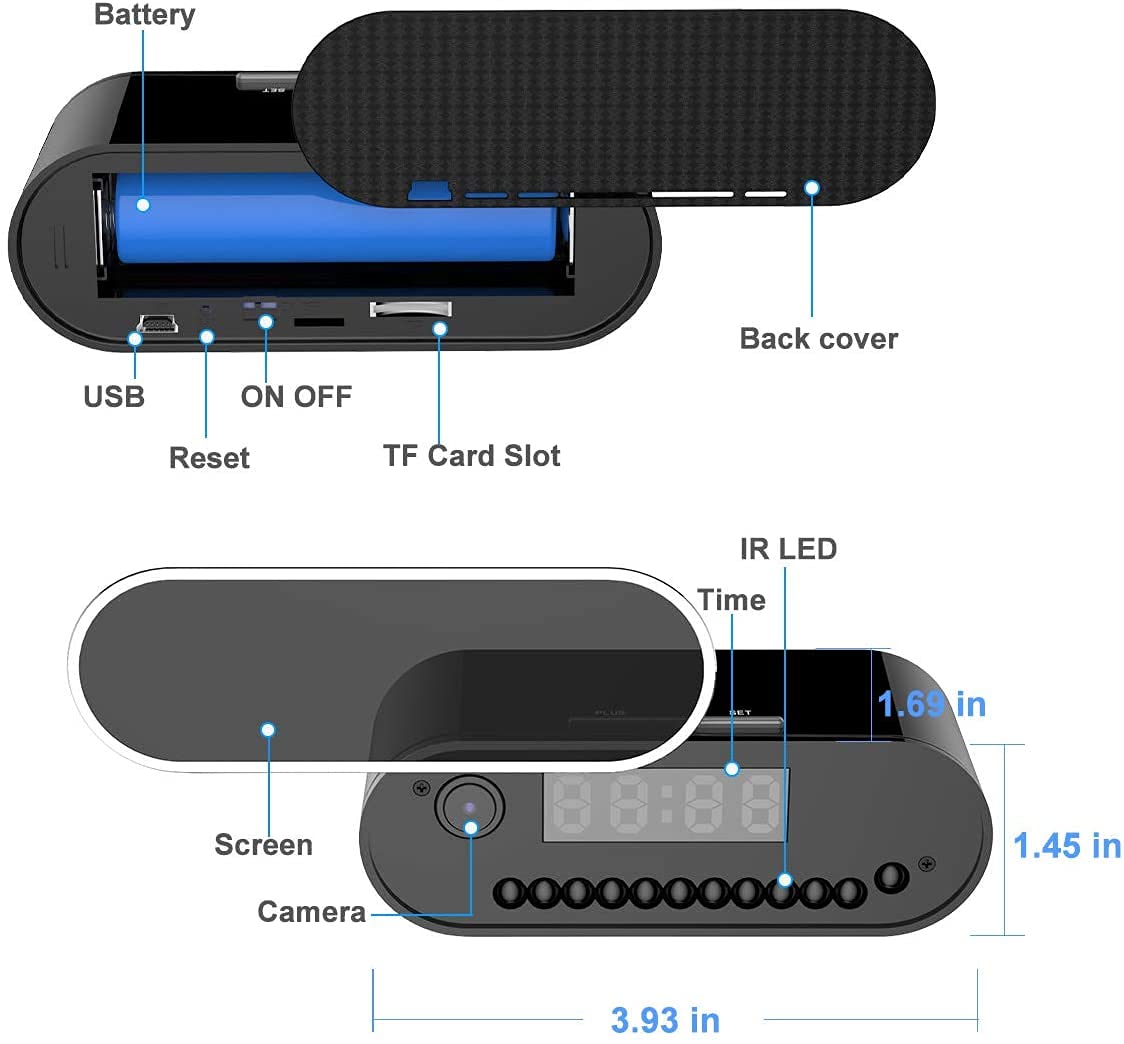 WiFi Mini DV Cámara Espía - 4K HD 1080P Despertador Grabador de Vídeo Inalámbrico Visión Nocturna Sensor de Detección de Movimiento Seguridad en el Hogar DVR Monitor para Mascotas Niñera