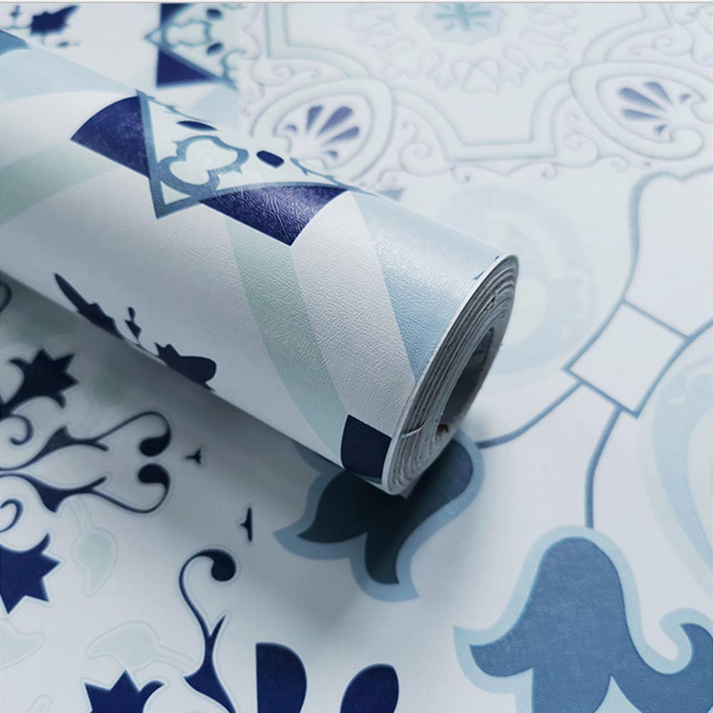 DWIND D1401 Morrocan Tile Peel & Stick Wallpaper Self Adhesive Blue Brick Tile Paper For Furniture Kitchen Countertop Table Door DIY Chalkboard 17.7inch X 236inch