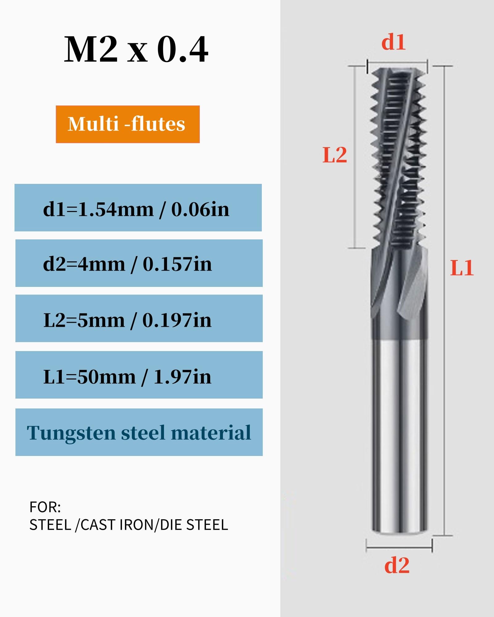 ZOUZMIN Multi Flutes Solid Carbide Thread end Mill AlCrN Coated, 0.057in Cutting Diameter, Necked to Thread 0.17in Deep, 0.157in Shank Diameter,1.97 in Overall Length