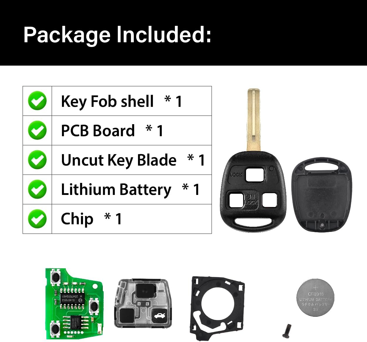 Replacement for 2001 2002 2003 2004 2005 2006 2007 2008 2009 2010 2011 Lexus ES330 LS430 SC430 Key Fob Remote Control HYQ12BBK 3 Buttons 315MHz