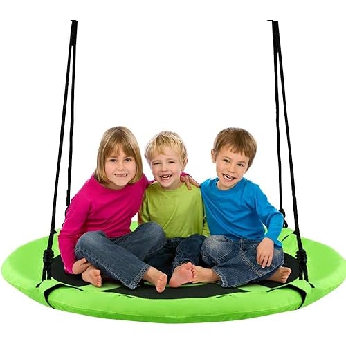 Costzon 40" Waterproof Saucer Tree Swing Set, Outdoor Round Swing - Adjustable Hanging Ropes, Safe and Sturdy Swing for Children, for Park Backyard (Green)