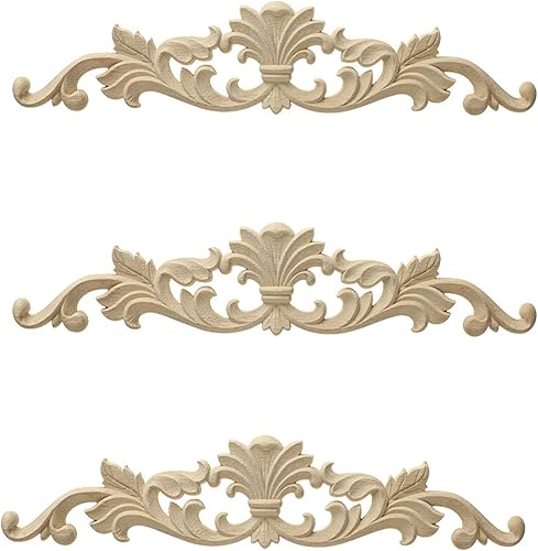 Miniatura 2 de LXYUUM Apliques largos tallados en madera sin pintar, apliques de madera y soportes para muebles (02, 14.2 x 2.8in)