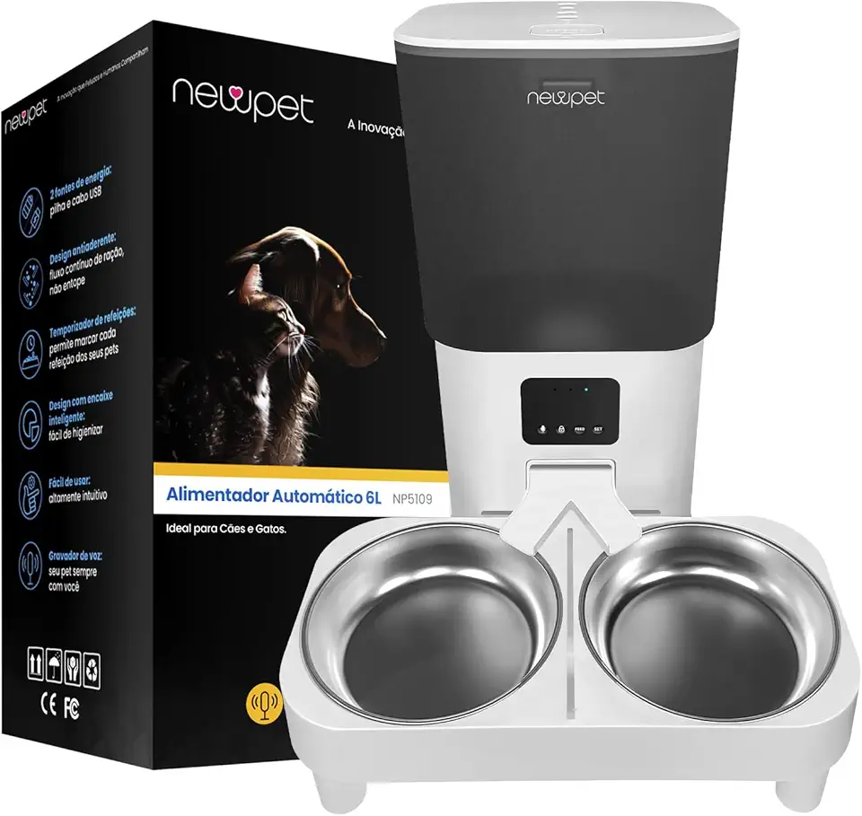 6L Comedouro Elevado para 2 Cäes, WiFi Alimentador Automático Gatos com Controle de Aplicativo, Fonte de Alimentação Dupla