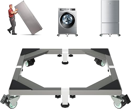 I'Ezonk Soporte de refrigerador móvil de acero inoxidable resistente, soporte para refrigerador y soporte de lavadora con ruedas, plataforma de
