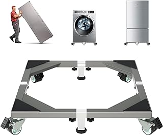 Heavy Duty All Stainless Steel Mobile Mini Fridge Stand, Refrigerator Stand and Washing Machine Stand with Wheels, Adjustable Furniture Dolly for Washer, Refrigerator and Dryer(Gray)