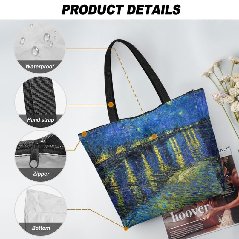 Image of Art Lover Zippered Tote Bag Waterproof Large Work Tote Bags, Artwork Women's Purse Handbags Travel Totes