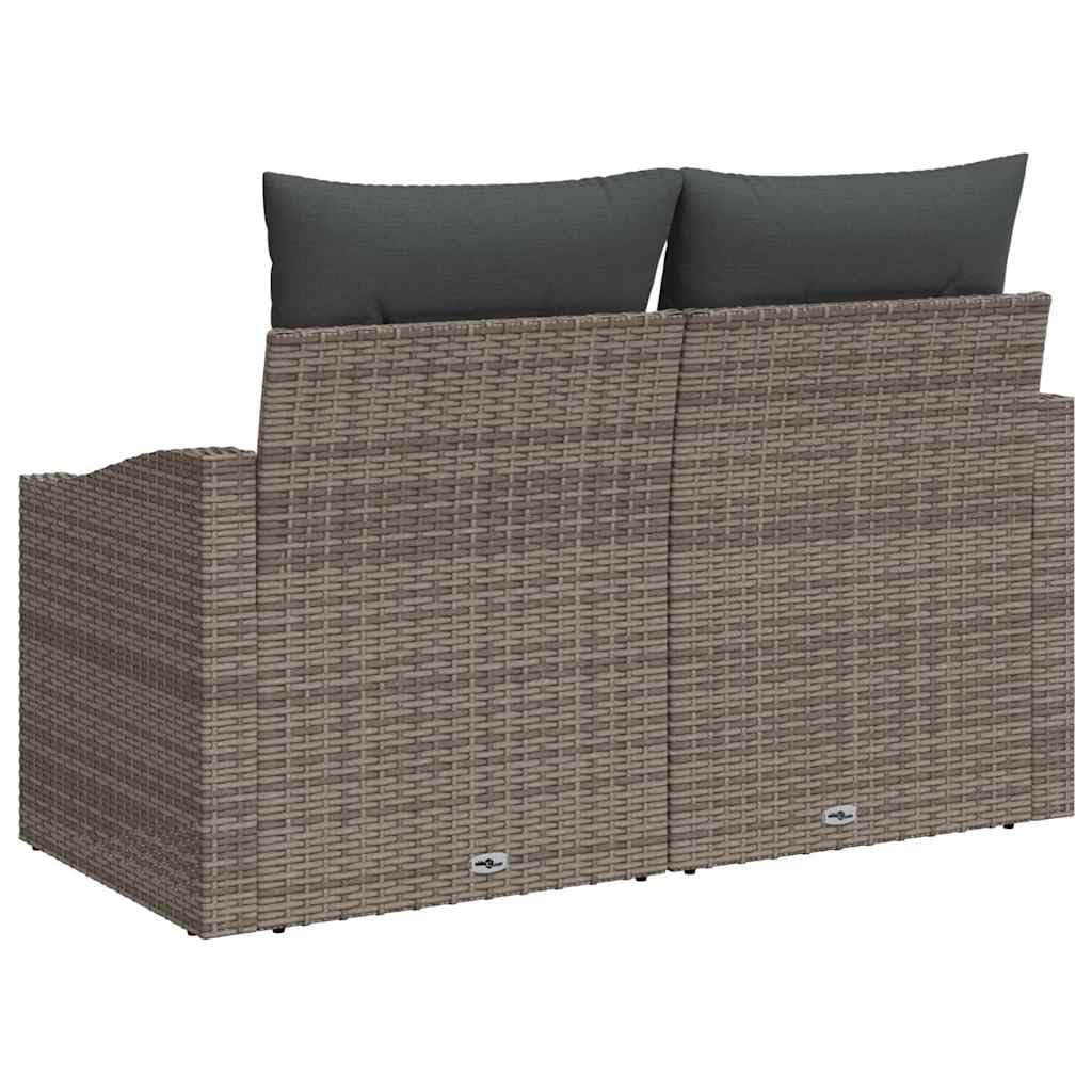Sofa ogrodowa 123 x 62 x 69 cm z polirattanu z poduszkami, ławka do siedzenia na zewnątrz na taras i balkon, odporna na warunki atmosferyczne sofa rattanowa, szara