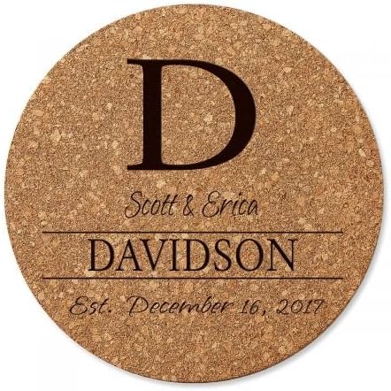 Lillian Vernon Personalized Initial Trivet Cork Trivet, Custom Engagement, Wedding, Tabletop Decor, Round, 7 inches x ½ inches