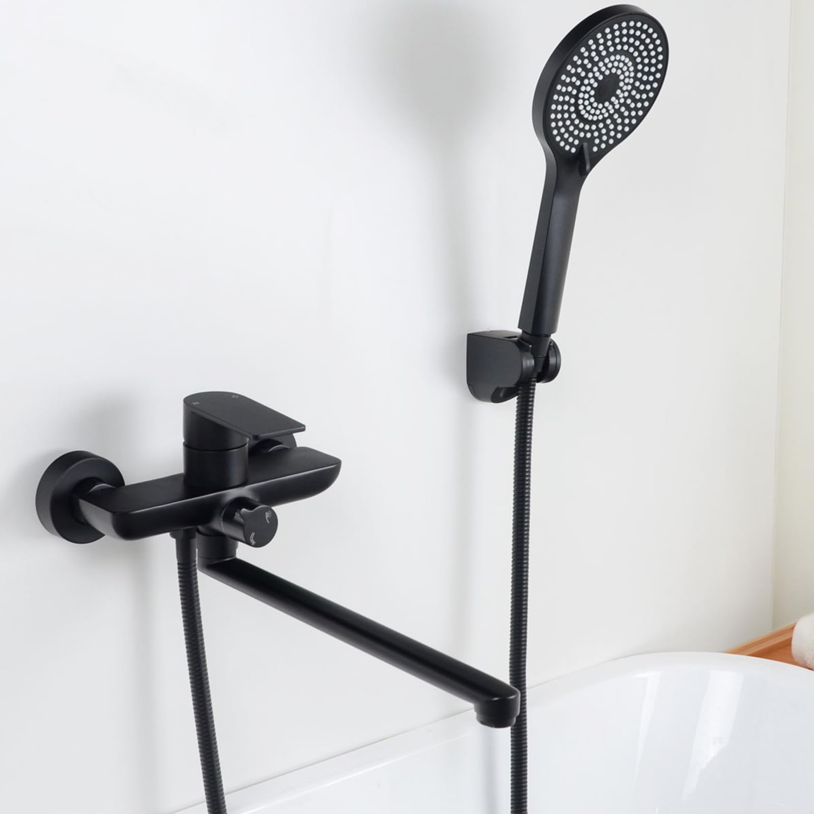 Robinet de baignoire avec douchette mitigeur bain douche mural noir 8Y3OK