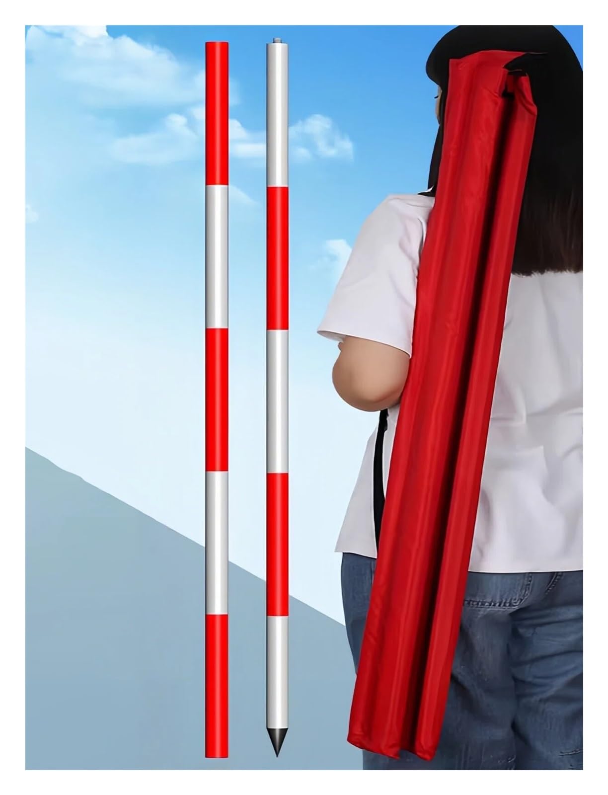 Genérico Vara de medición de Aluminio de 2 m/6,6 pies con Marcas de Escala de Colores para topografía, construcción de Obras, ingeniería y Aplicaciones ferroviarias.