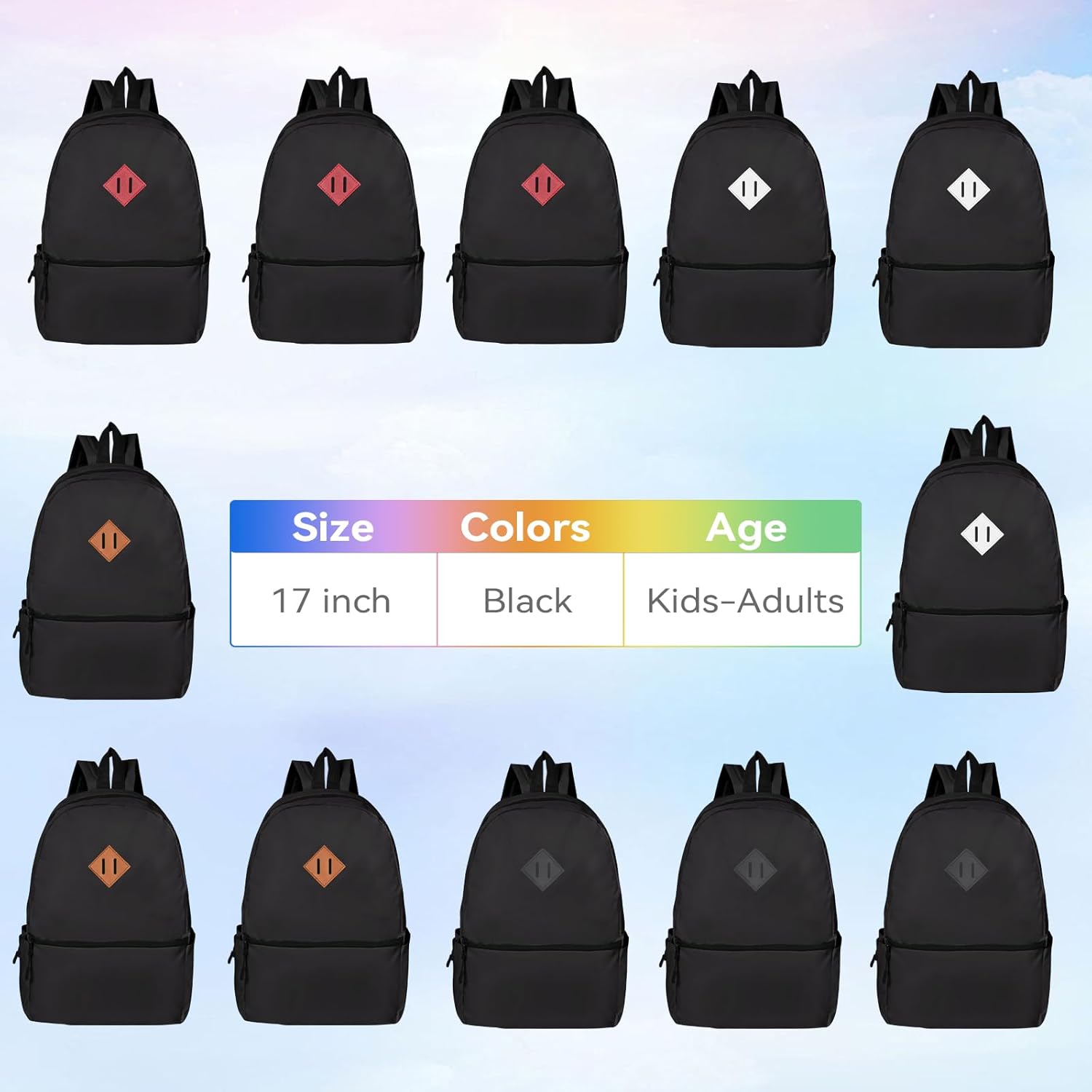 12 Pack Backpacks in Bulk,17-inch Lightweight Bookbags for Elementary,Middle,and High School Students,Bulk Backpacks for Kids,Boys,Girls,Classroom,Travel,Gym Supplies (Black) - Image 5