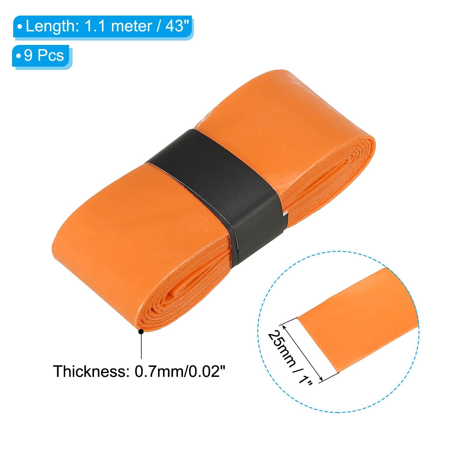 PATIKIL 43.3" Tennis Racket Grip Tape, 9 Pack PU Overgrip Perforated Absorbent Non-Slip for Badminton Fishing Rod Orange - Image 2
