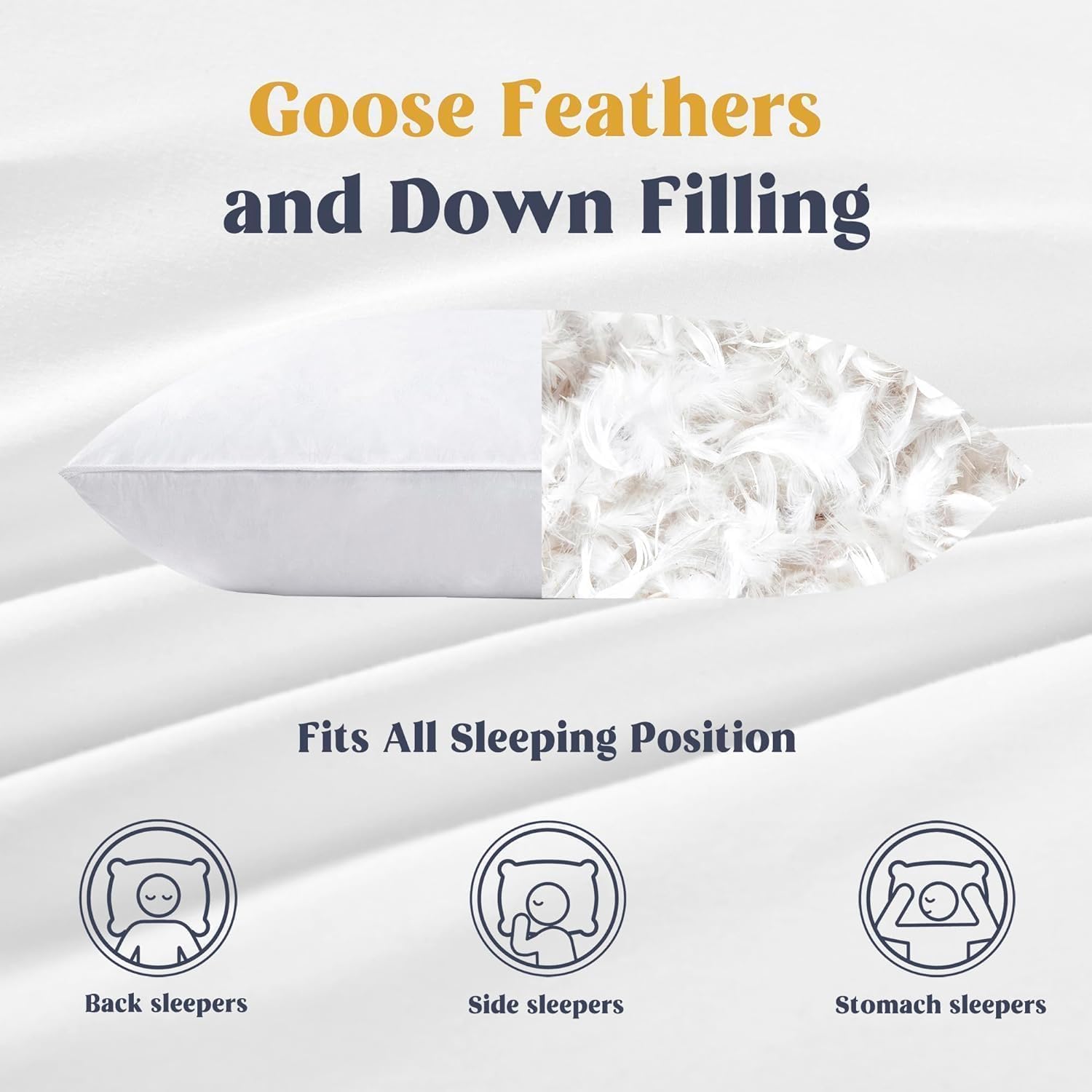 ® Goose Feathers and Down White Pillows with 100% Cotton Cover, 1 Pack Bed Sleeping Hotel Collection Pillows, Standard Size thumbnail