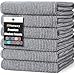 Homaxy Premium Kitchen Towels(18”x 28”, 6 Pack), Large Cotton Kitchen Hand Towels, Flat and Terry Dish Towels, 380 GSM Highly Absorbent Tea Towel Set with Hanging Loop, Grey