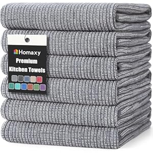 Homaxy Premium Kitchen Towels(18”x 28”, 6 Pack), Large Cotton Kitchen Hand Towels, Flat and Terry Dish Towels, 380 GSM Highly Absorbent Tea Towel Set with Hanging Loop, Grey