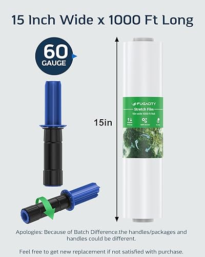 Miniatura 5 de FugaCity Película elástica de 15 pulgadas, calibre 60, 15 pulgadas, 1000 pies, para envoltura de palés, resistencia industrial, 1 rollo de envoltura