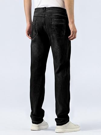 Men's Baggy Jeans Slim Fit Stretch Straight Leg Denim Pants Casual Elastic Work Jeans