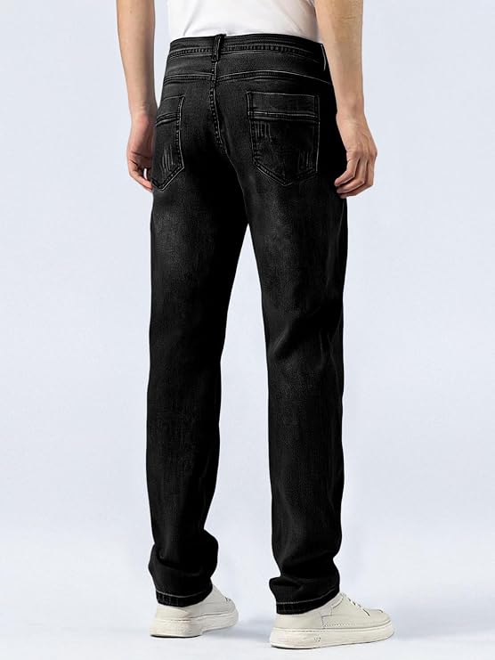 Men's Baggy Jeans Slim Fit Stretch Straight Leg Denim Pants Casual Elastic Work Jeans