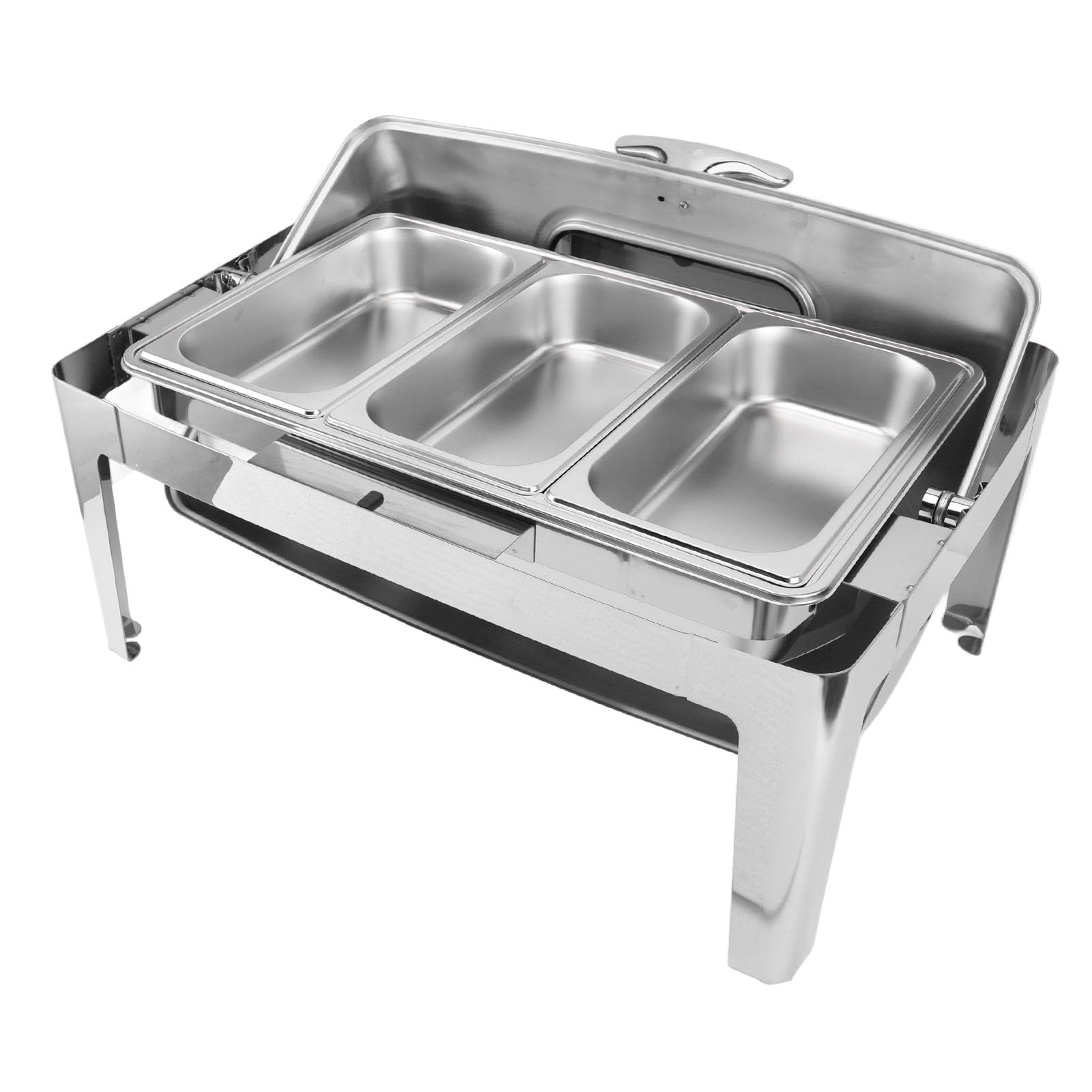 Qcwwy Chafing Dish, Diseño de Tapa de Vidrio Transparente Buffet Calentador de Alimentos Marco de Acero Inoxidable Chafing Dish Eléctrico Fácil Limpieza Chafing Dish Buffet Set (3