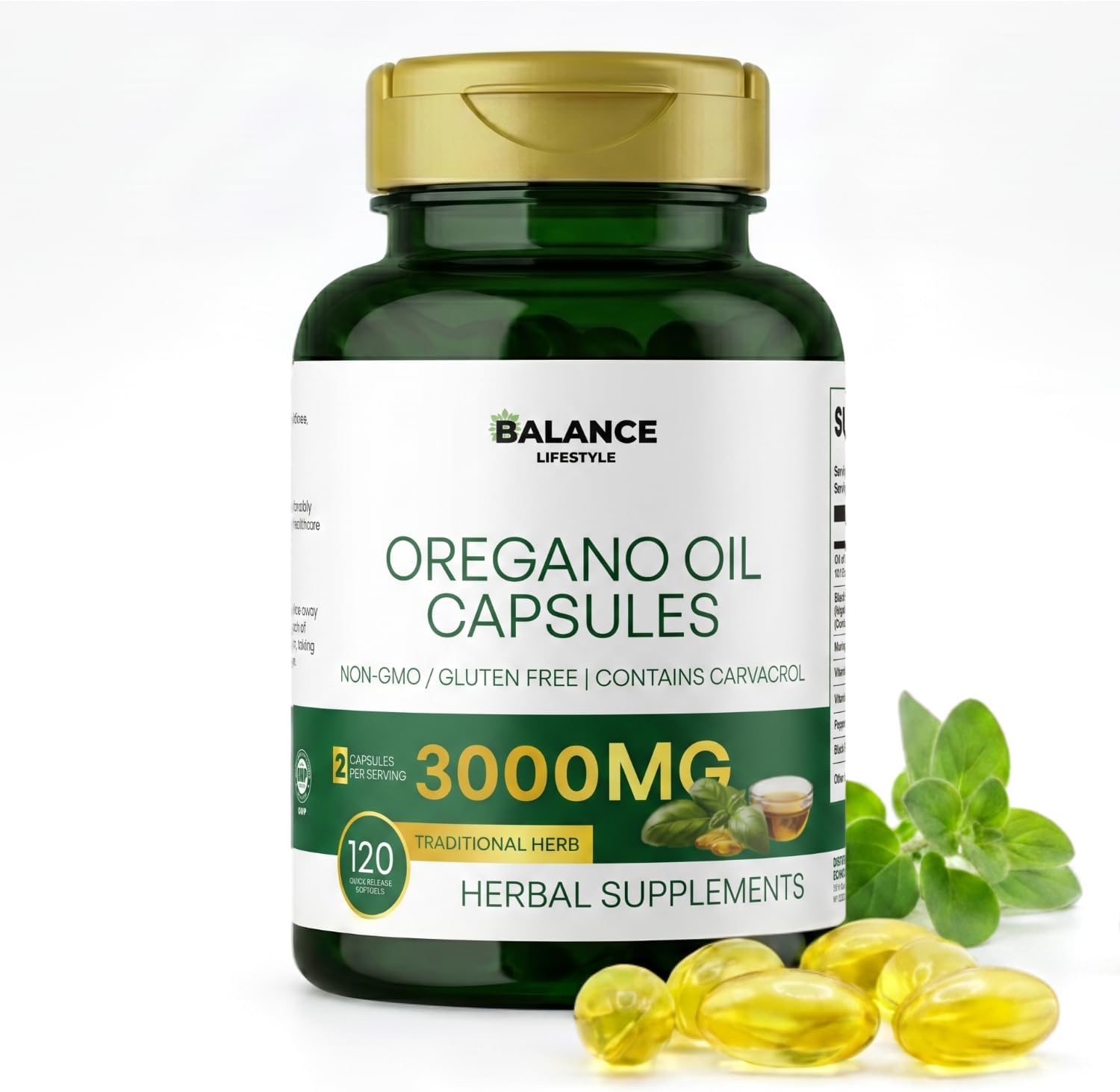 Oil of Oregano Capsules, 3000mg Oregano Oil Formulated with Black Seed Oil and Moringa, High Strength Carvacrol & Thymoquinone, Non-GMO, Gluten-Free 120 Softgels