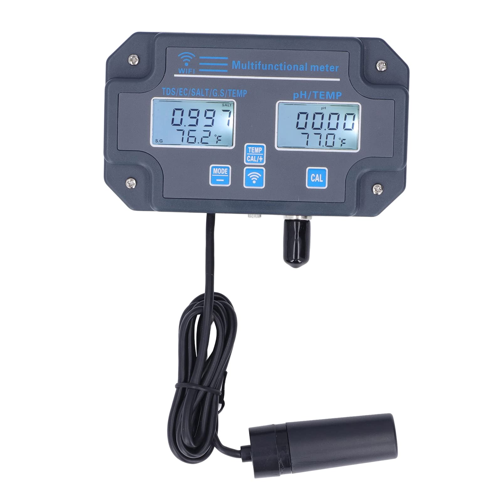 Haofy PH‑W3988 Probador de Calidad del Agua Multiparamétrico App Control Remoto PH EC TDS Salt S.G Medidor de Temperatura Monitor en Línea Control Remoto Probador de PH(EU)