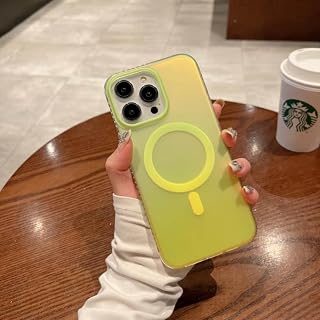 GeRRiT Estuche de Carga inalámbrica magnética gradiente Aurora para iPhone 15 14 Plus 15 14 13 12 11 Pro MAX Funda de Color neón, Amarillo Verde, para iPhone 15 Plus