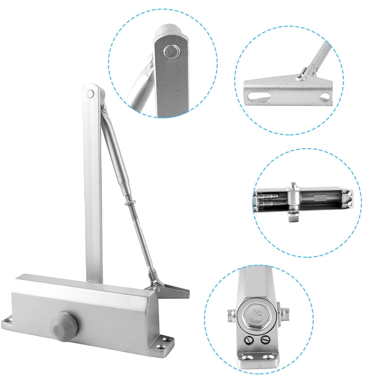 Chiudiporta, 65-85 kg, chiudiporta automatico idraulico, chiudiporta idraulico regolabile, tampone chiuso per casa commerciale e privata