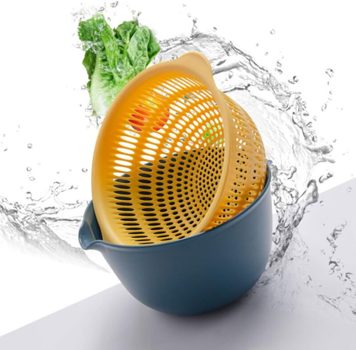 Generic Double-layer Plastic Drain Basket Colander Large Fruit Washing Holder Vegetable Basin Kitchen Storage Drainer for Home and Restaurant Use Random Color