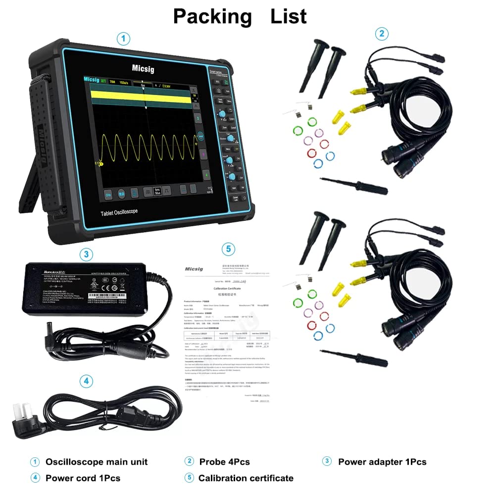 Micsig STO2002 STO1004 STO2002 Smart-Touchscreen-Oszilloskop STO1004 STO2002, 20,3 cm (8 Zoll), TFT-LCD Voll-Touchscreen-Oszilloskop, 4/2-K, 100/200 MHz Bandbreite, 1 GSa/s, Abtastrate, Tiefe 70